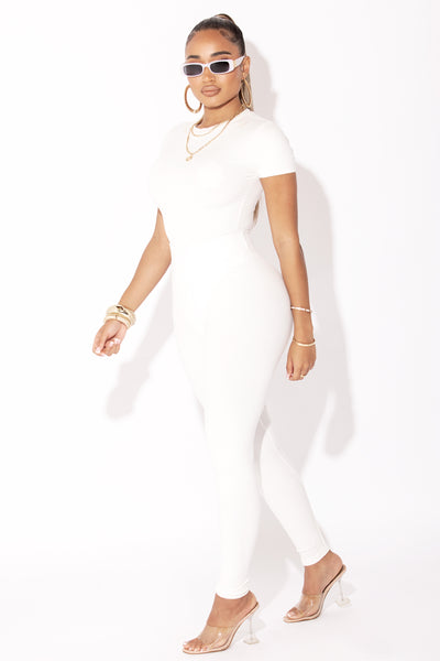 Off White Ribbed T shirt Bodysuit
