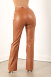 Brown Faux Leather Straight Leg Pants