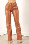 Brown Faux Leather Straight Leg Pants