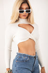 Cropped Cut Out Turtleneck White