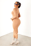 Nude Ribbed Mock Neck Dress