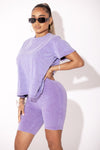 Lavender Acid wash Biker Short Set