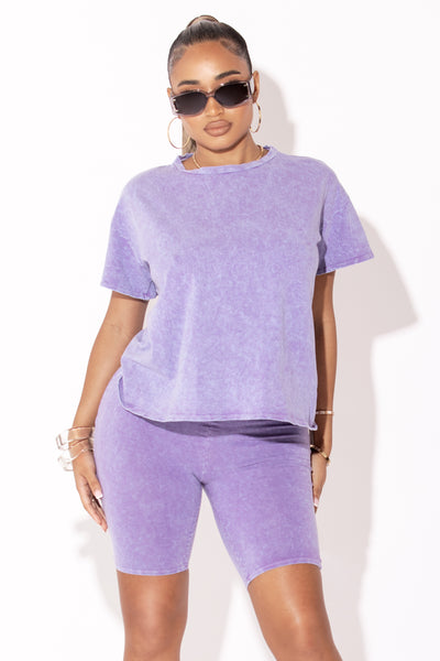 Lavender Acid wash Biker Short Set