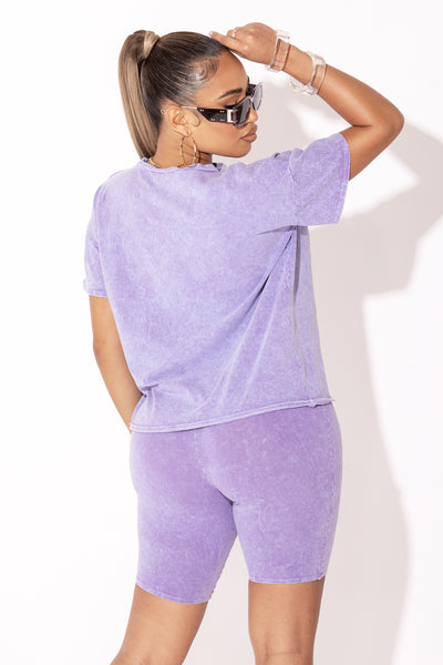 Lavender Acid wash Biker Short Set