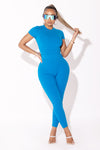 Blue Ribbed T shirt Bodysuit