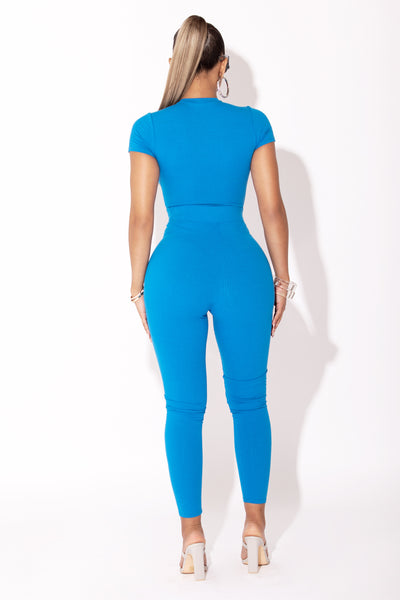 Blue Ribbed T shirt Bodysuit