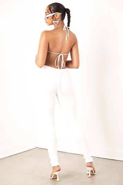 Ivory Ruched Open Back Romper