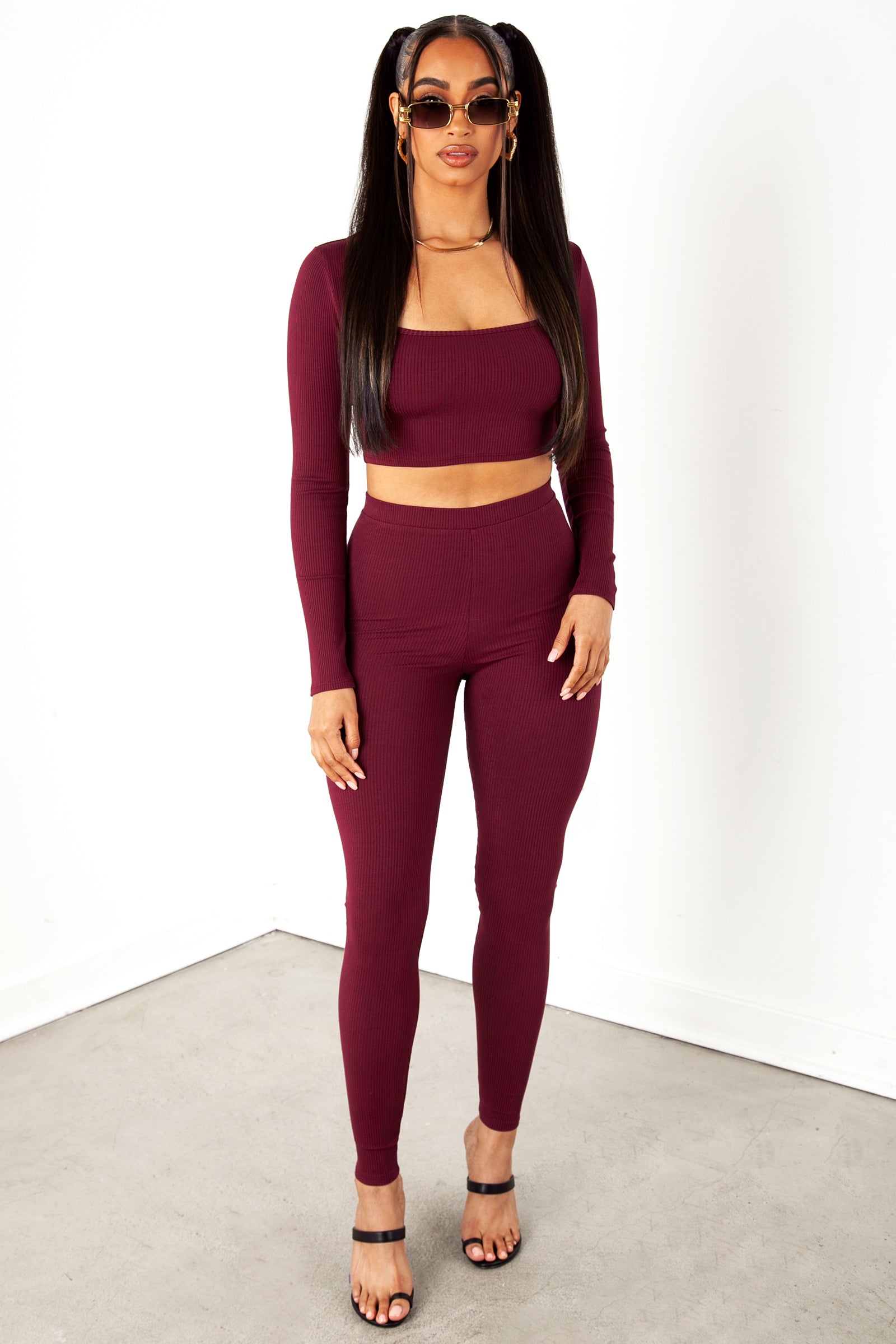 Burgundy Ribbed Leggings