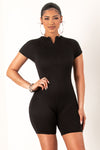 Black Short Sleeve Zip Up Romper