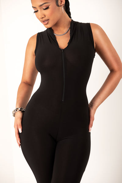 Black Zip Up Sleeveless Jumpsuit