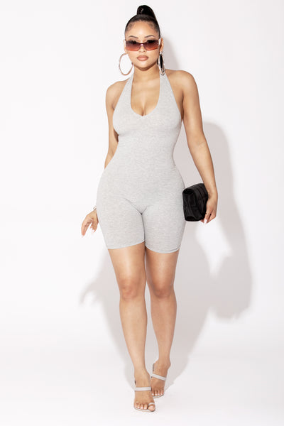 Grey Basic Halter Neck Unitard