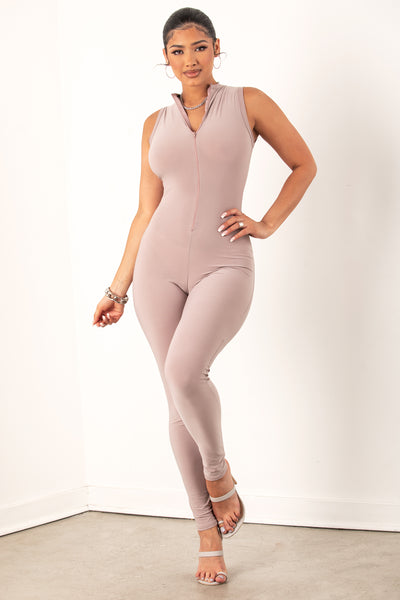 Nude Zip Up Sleeveless Jumpsuit