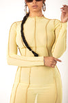 Yellow Long Sleeve Mesh Mini Dress