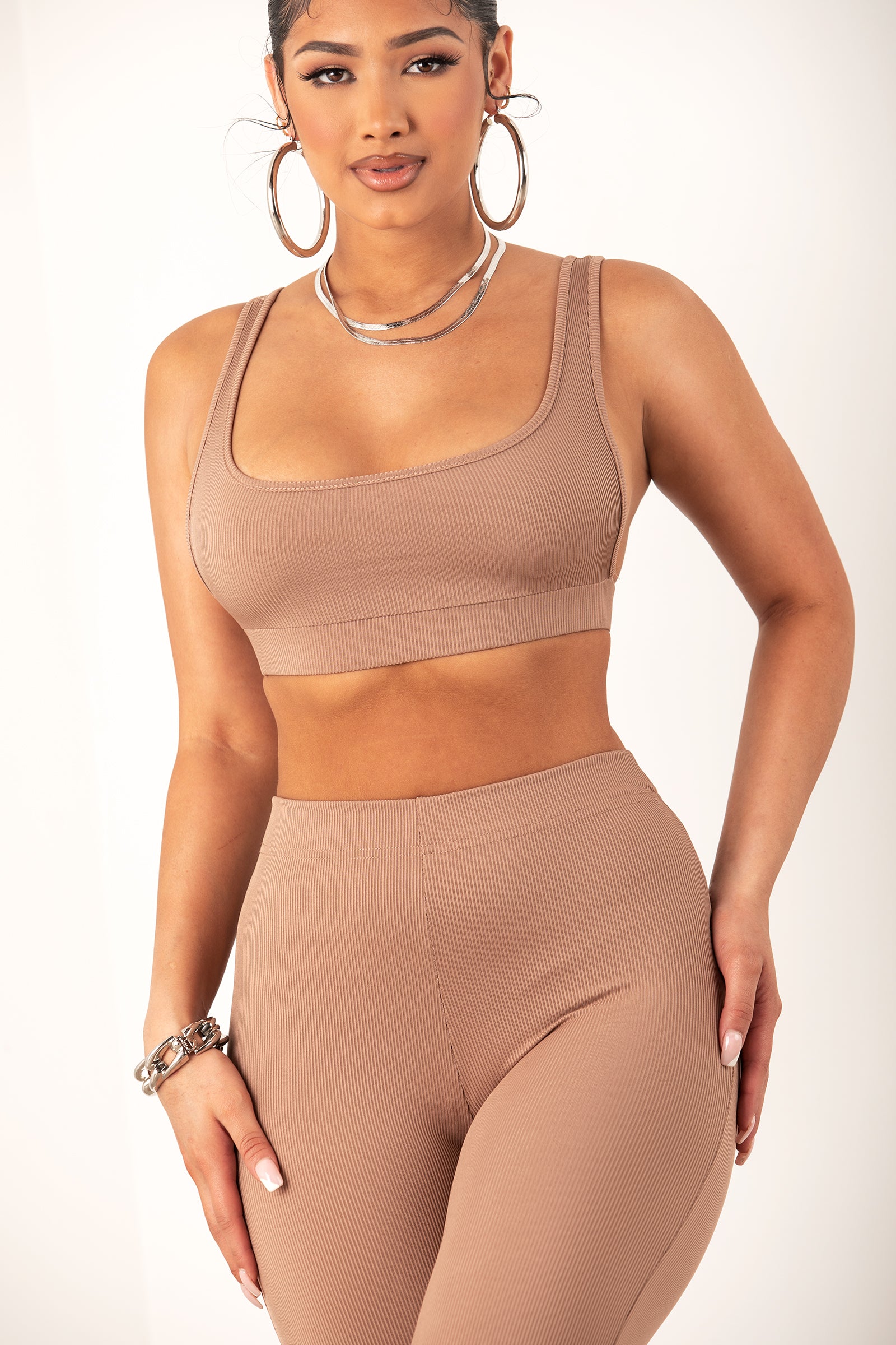 Nude Square Neck Bralette & Legging Set - sosorella