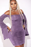 Purple Off Shoulder Ruched Mini Dress