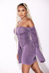 Purple Off Shoulder Ruched Mini Dress
