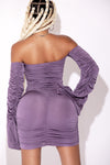 Purple Off Shoulder Ruched Mini Dress