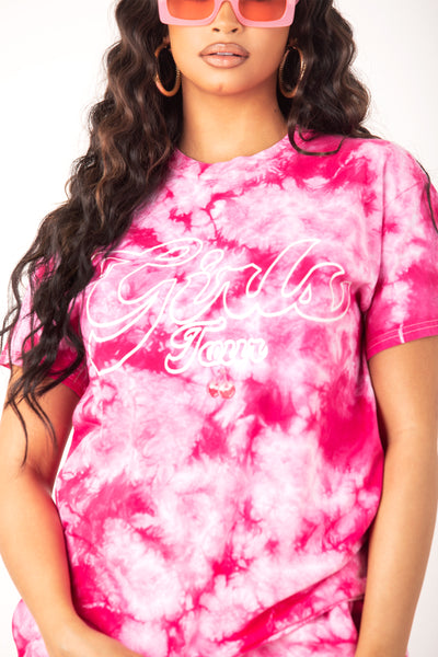 Girls Tour Crystal Wash Tee Pink