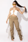 Khaki Cutout Drawstring Cargo Pants