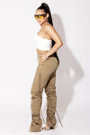 Khaki Cutout Drawstring Cargo Pants