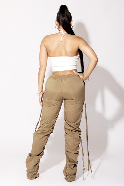 Khaki Cutout Drawstring Cargo Pants