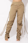 Khaki Cutout Drawstring Cargo Pants