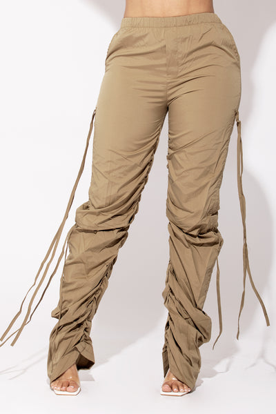 Khaki Cutout Drawstring Cargo Pants