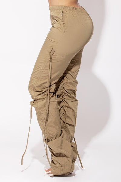 Khaki Cutout Drawstring Cargo Pants