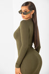 Olive Ribbed Long Sleeve Dress