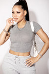 Heather Grey Basic Short Sleeve Crop