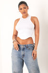 White Curve Hem Crewneck Tank