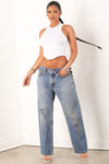 White Curve Hem Crewneck Tank