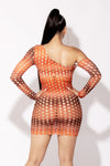 Orange Asymmetric Open Shoulder Mini Dress