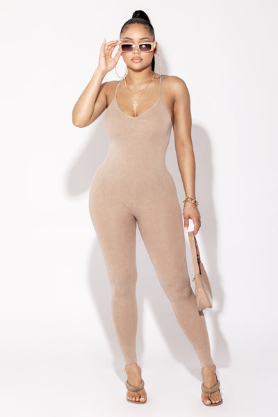 Mocha Vintage Washed Seamless Jumpsuit