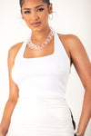 White Thick Ribbed Square Neck Halter Top