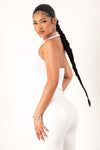 White Thick Ribbed Square Neck Halter Top