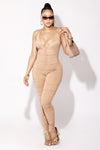 Nude Ruched Halter Neck Jumpsuit