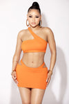 Orange Crop Top & Side Cutout Mini Skirt Set