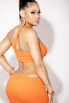 Orange Crop Top & Side Cutout Mini Skirt Set