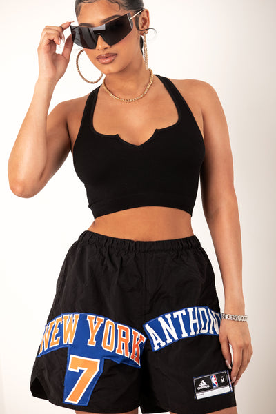 Black Ribbed Racerback Center Cut Crop Tank