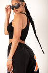 Black Ribbed Racerback Center Cut Crop Tank