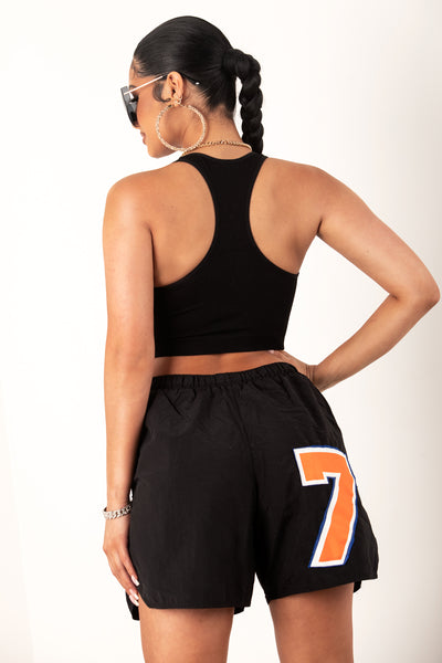 Black Ribbed Racerback Center Cut Crop Tank