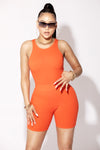 Orange Ribbed Biker Shorts