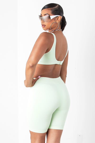 Mint Basic Ribbed Biker Shorts