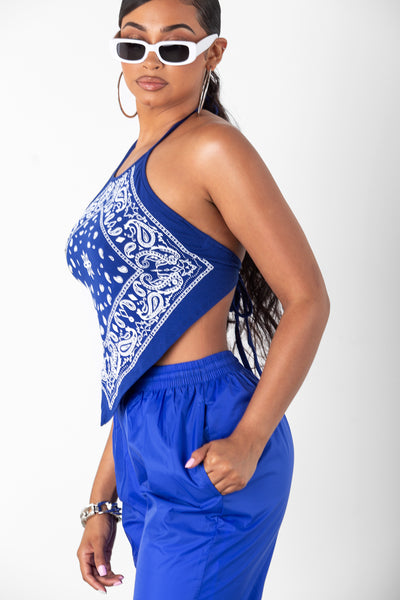 Blue Bandana Halter Top