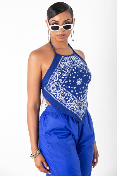 Blue Bandana Halter Top