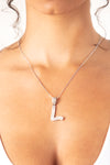 Silver L Diamond Baguette Necklace
