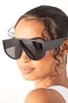 Matte Black Tear Drop Shield Frame Sunglasses