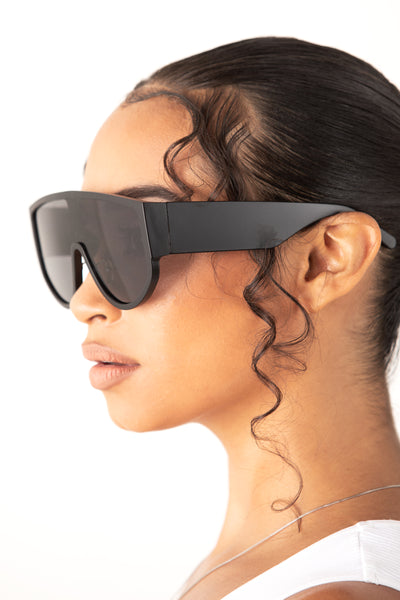 Matte Black Tear Drop Shield Frame Sunglasses