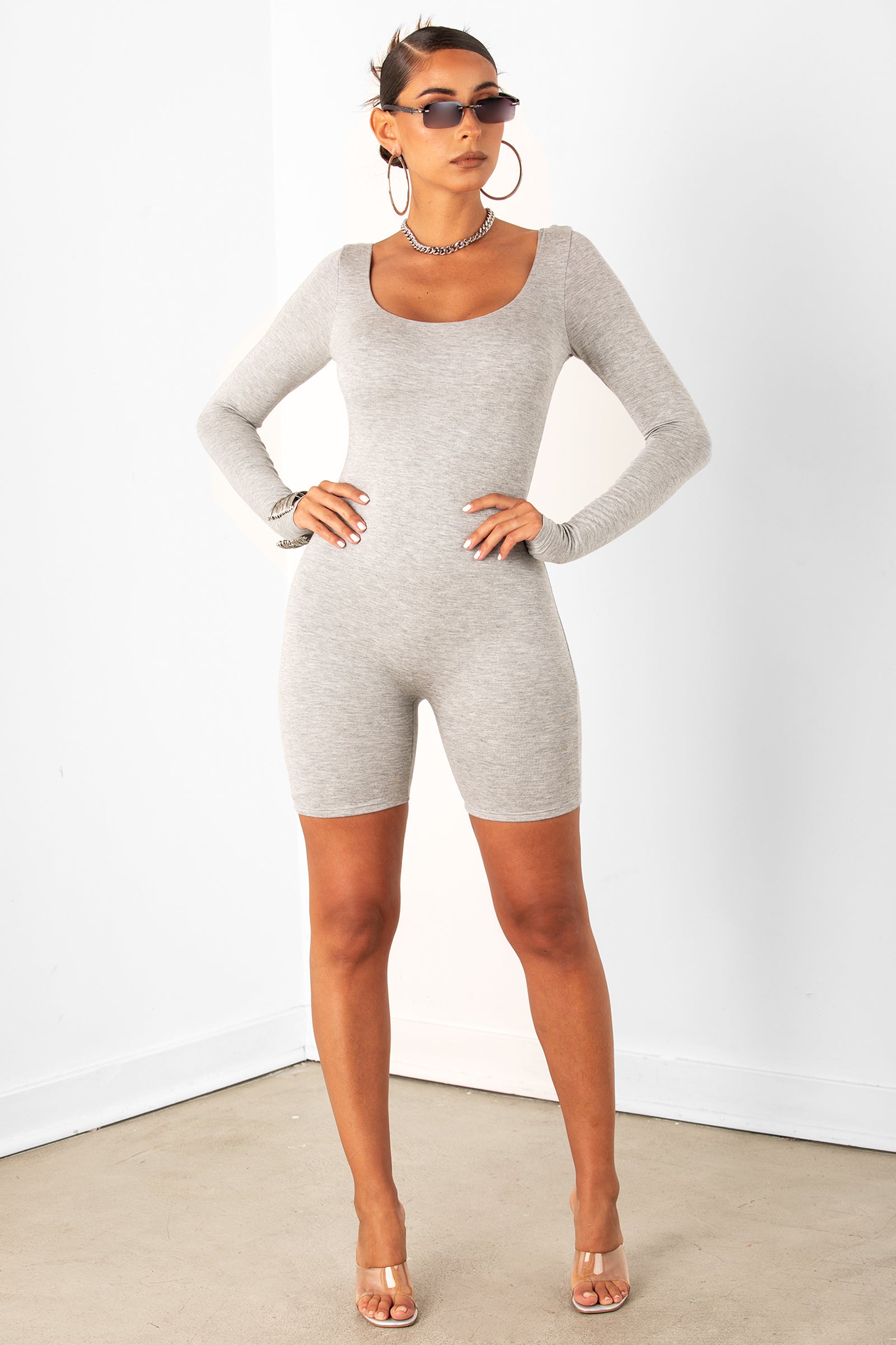 Grey Long Sleeve Unitard - sosorella